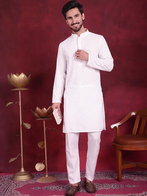 men mandarin neck kurta pyjama ethnic wear set - 20733149 - Standard Image - 0
