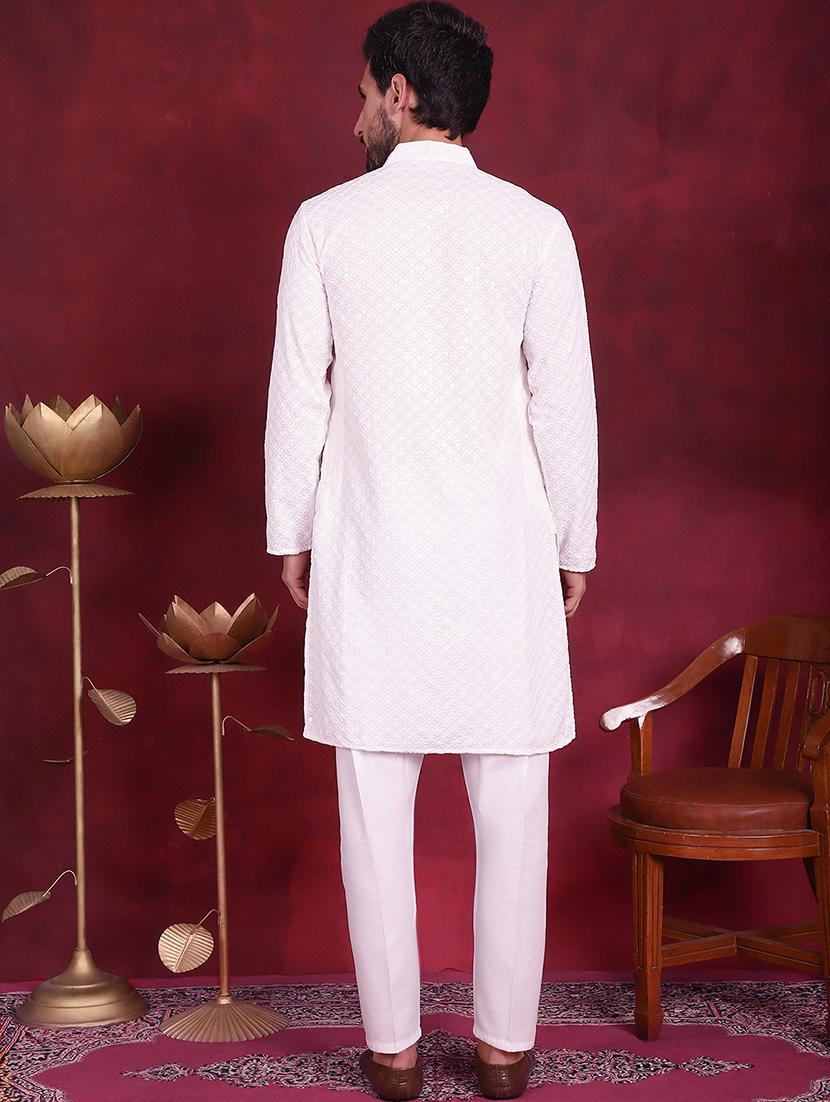 men mandarin neck kurta pyjama ethnic wear set - 20733149 - Standard Image - 3
