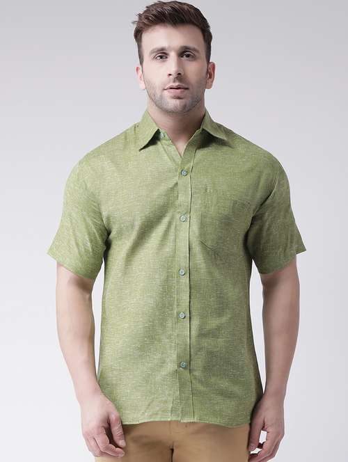 olive solid casual shirt - 20733214 -  Standard Image - 0