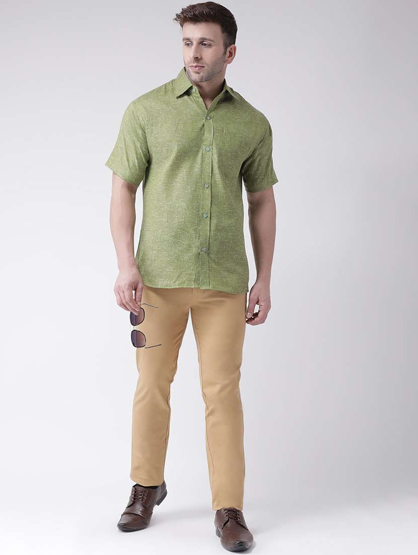 olive solid casual shirt - 20733214 - Standard Image - 3