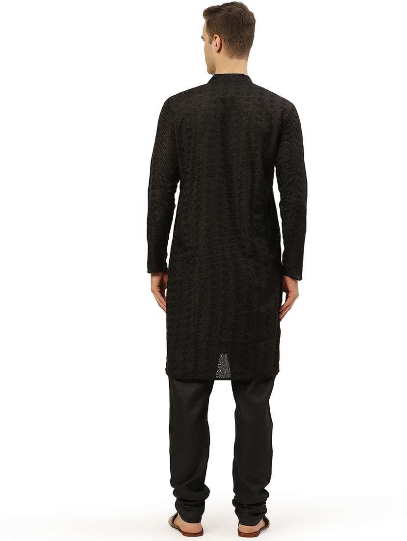 men solid with work mandarin neck kurta pyjama set - 20733219 -  Standard Image - 3