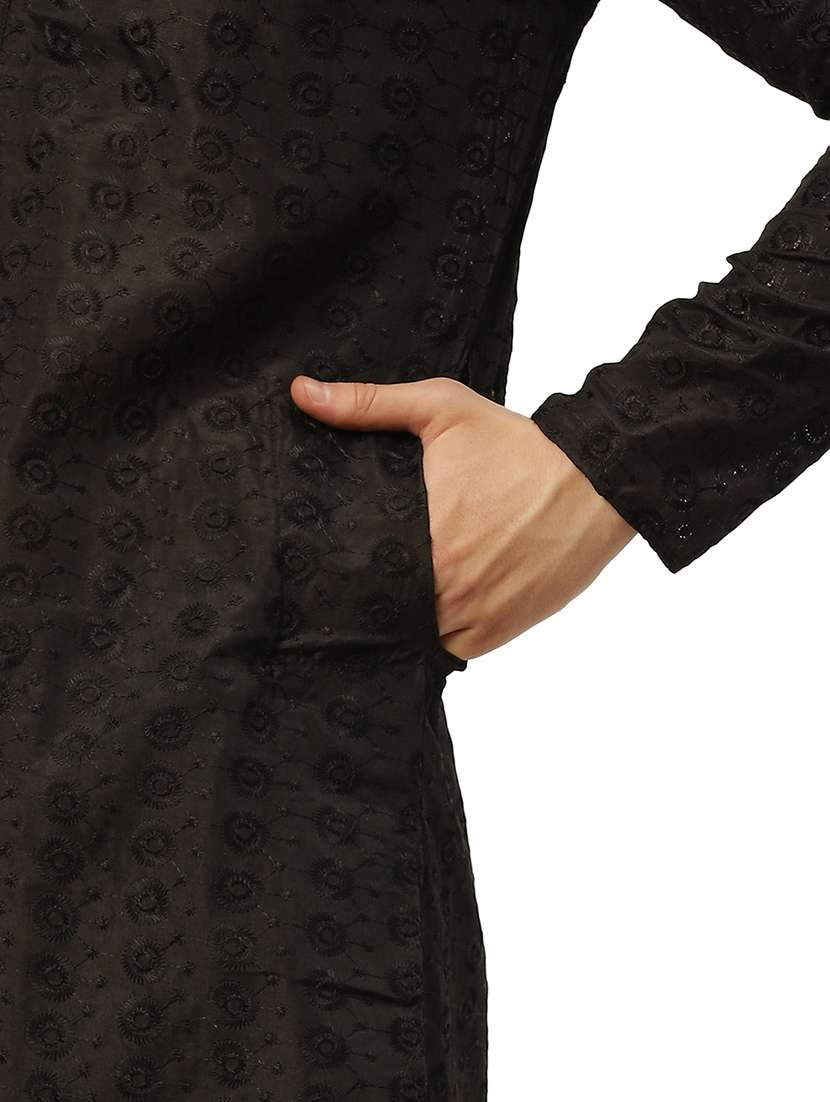 men solid with work mandarin neck kurta pyjama set - 20733219 -  Standard Image - 5