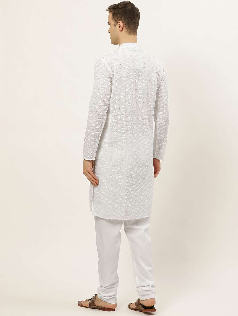 men solid with work mandarin neck kurta pyjama set - 20733227 -  Standard Image - 3