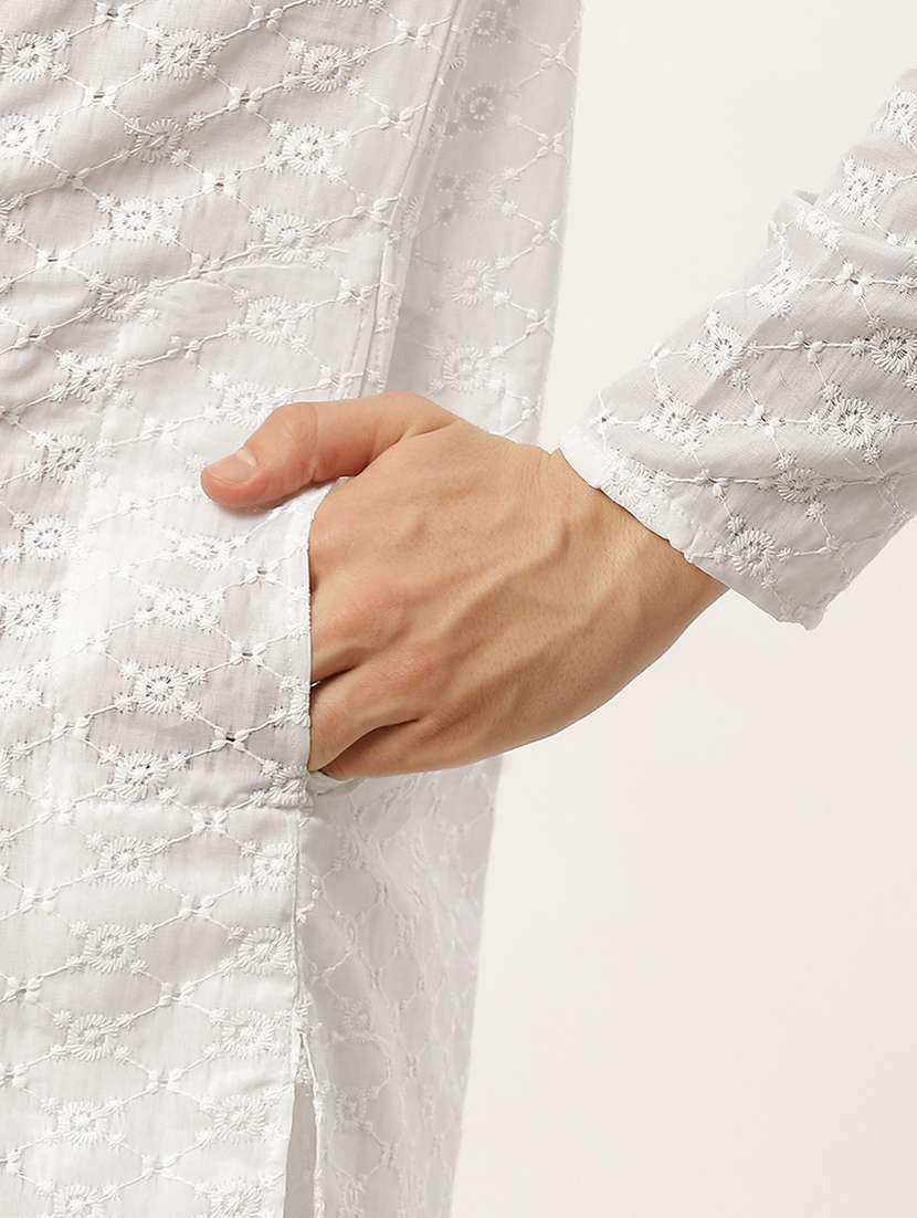 men solid with work mandarin neck kurta pyjama set - 20733227 -  Standard Image - 5