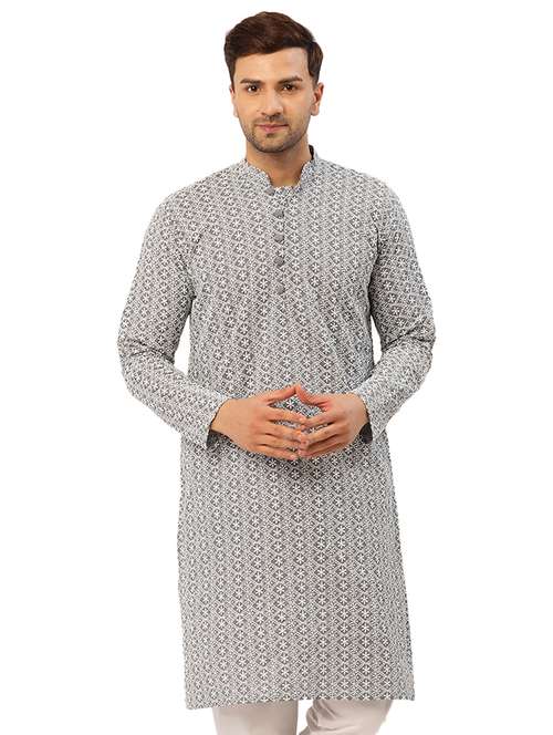 men embroidered mandarin neck long kurta - 20733230 -  Standard Image - 0