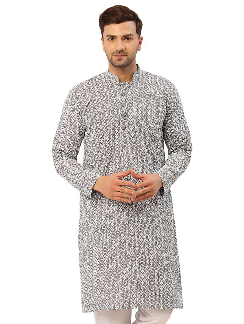 men embroidered mandarin neck long kurta - 20733230 -  Zoom Image - 0