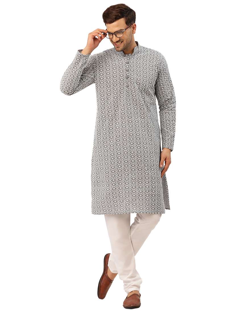 men embroidered mandarin neck long kurta - 20733230 - Standard Image - 3