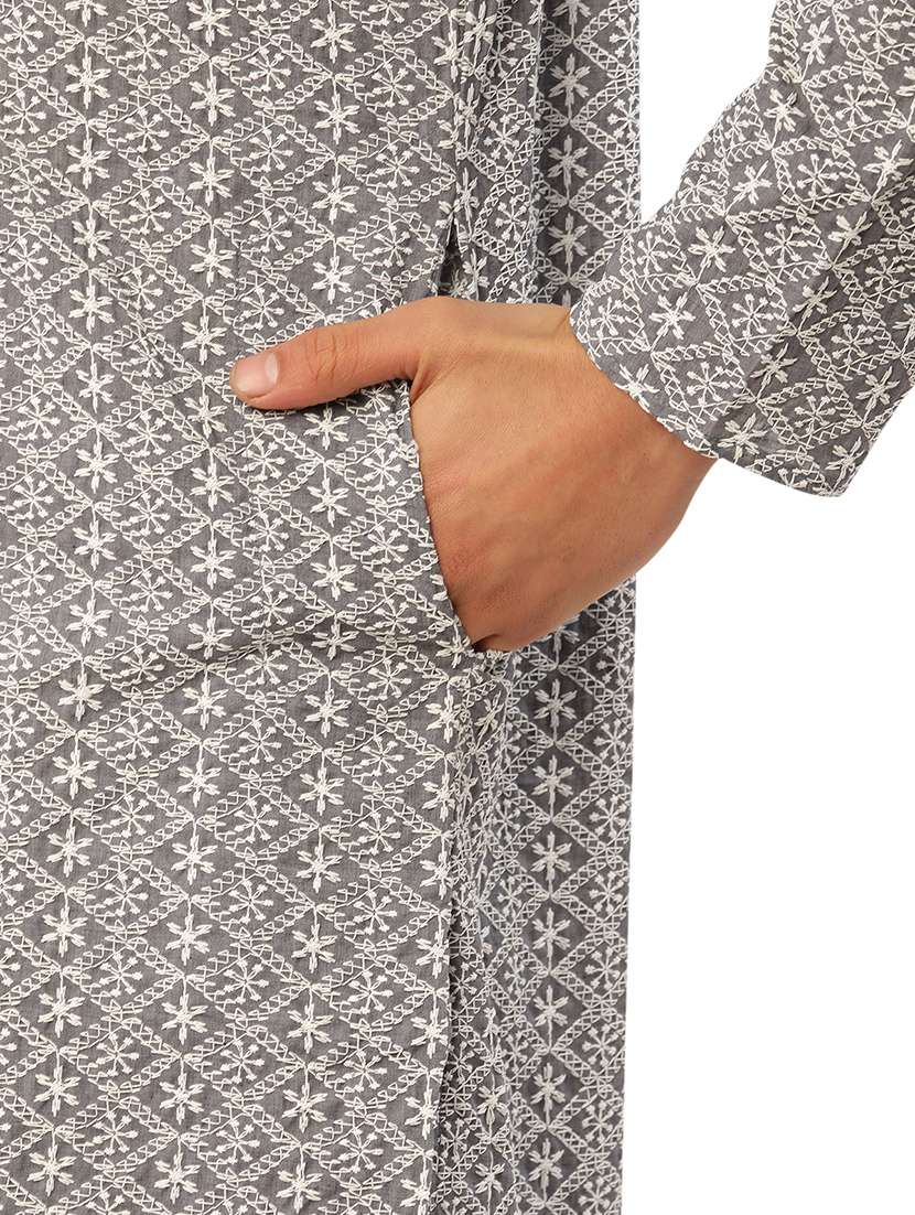 men embroidered mandarin neck long kurta - 20733230 - Standard Image - 5