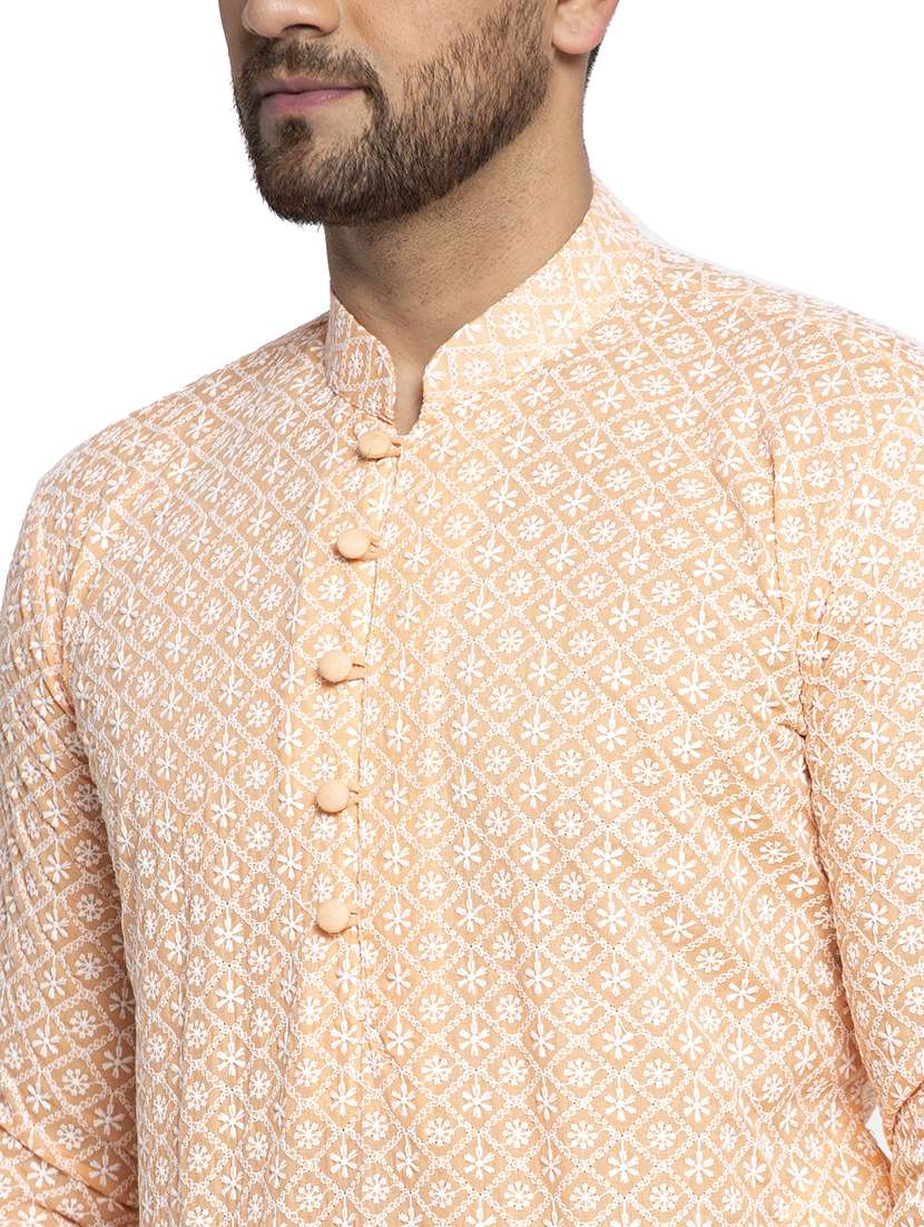 men embroidered mandarin neck long kurta - 20733232 - Standard Image - 3