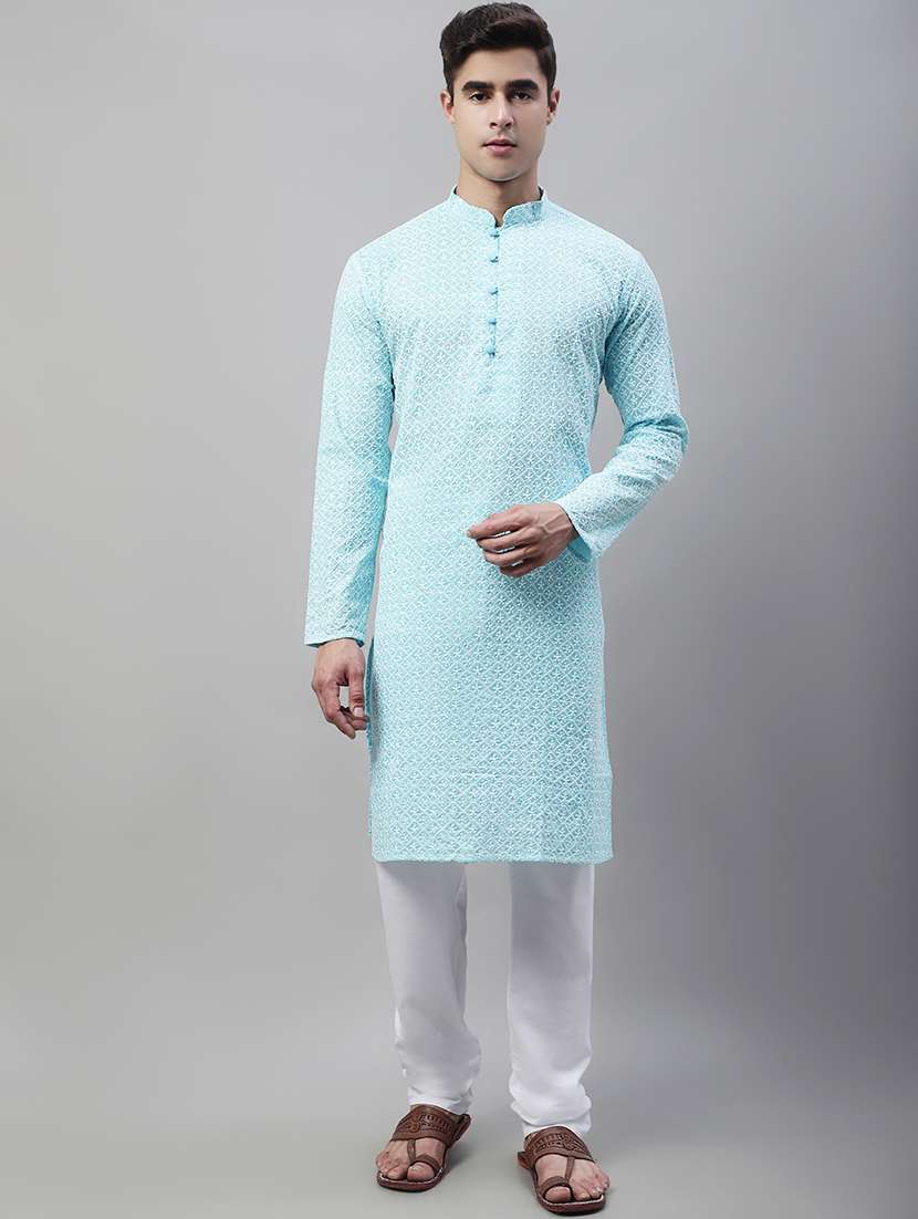men embroidered mandarin neck long kurta - 20733233 -  Zoom Image - 0