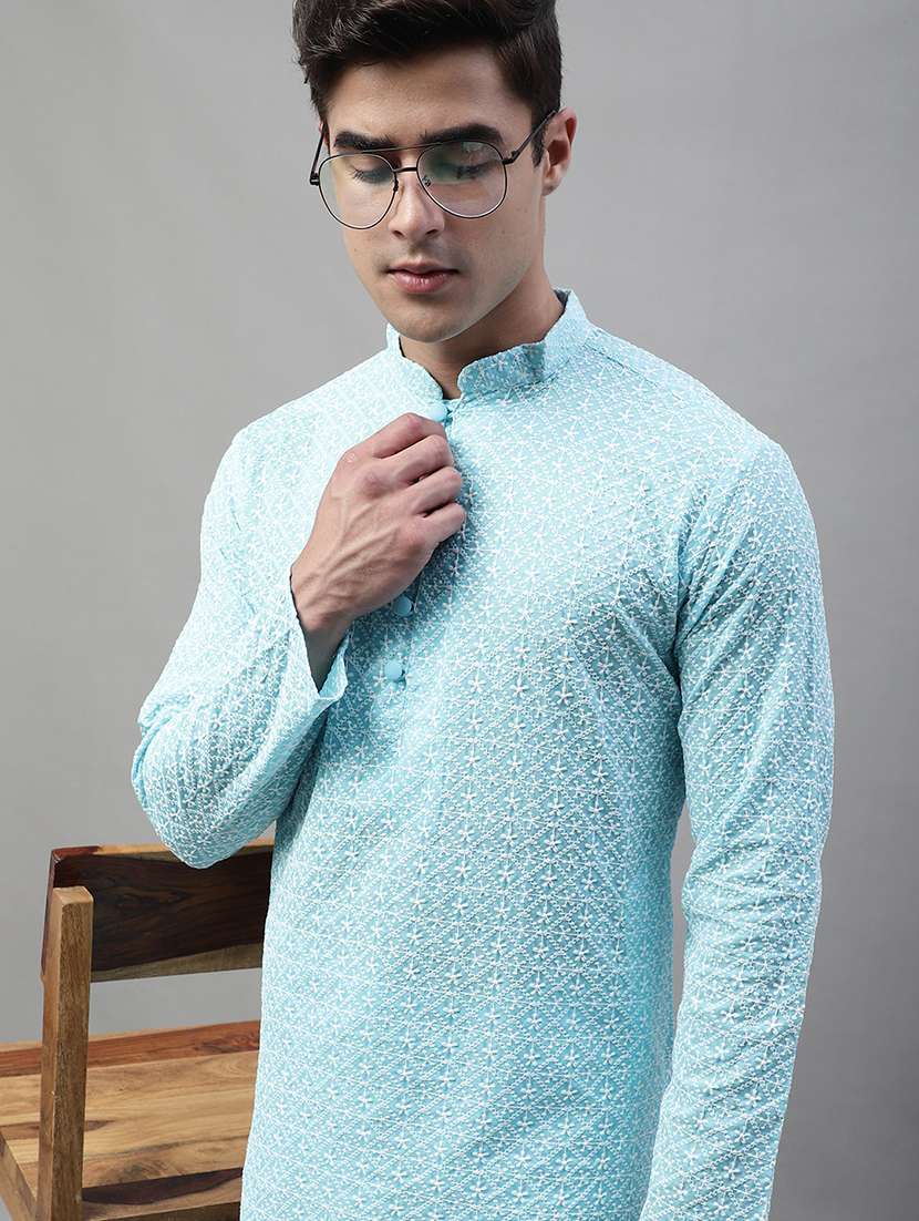 men embroidered mandarin neck long kurta - 20733233 - Standard Image - 5