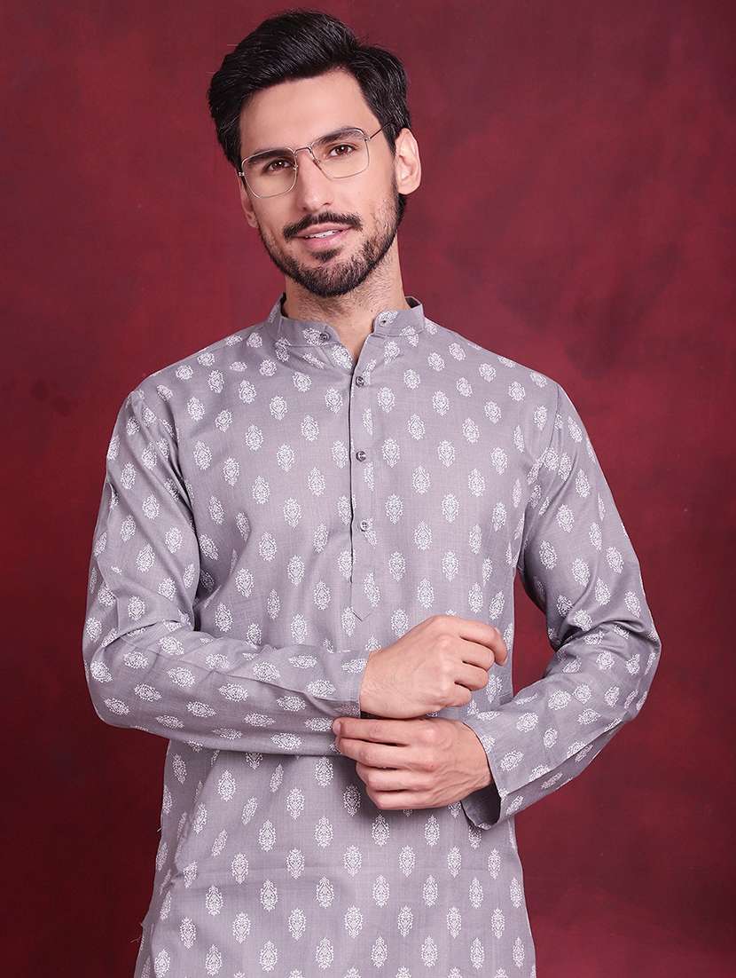 men printed mandarin neck long kurta - 20733235 -  Standard Image - 5