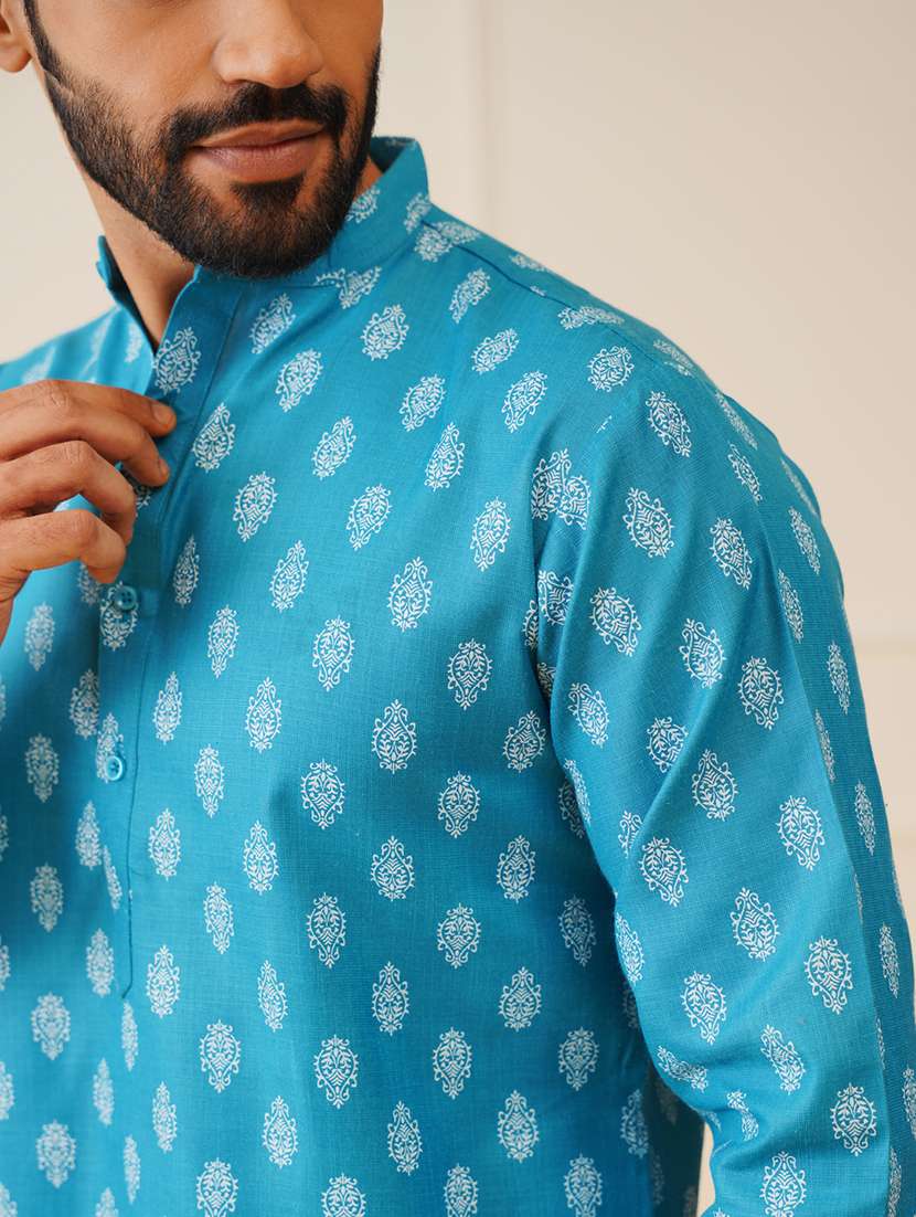 men printed mandarin neck long kurta - 20733240 -  Standard Image - 3