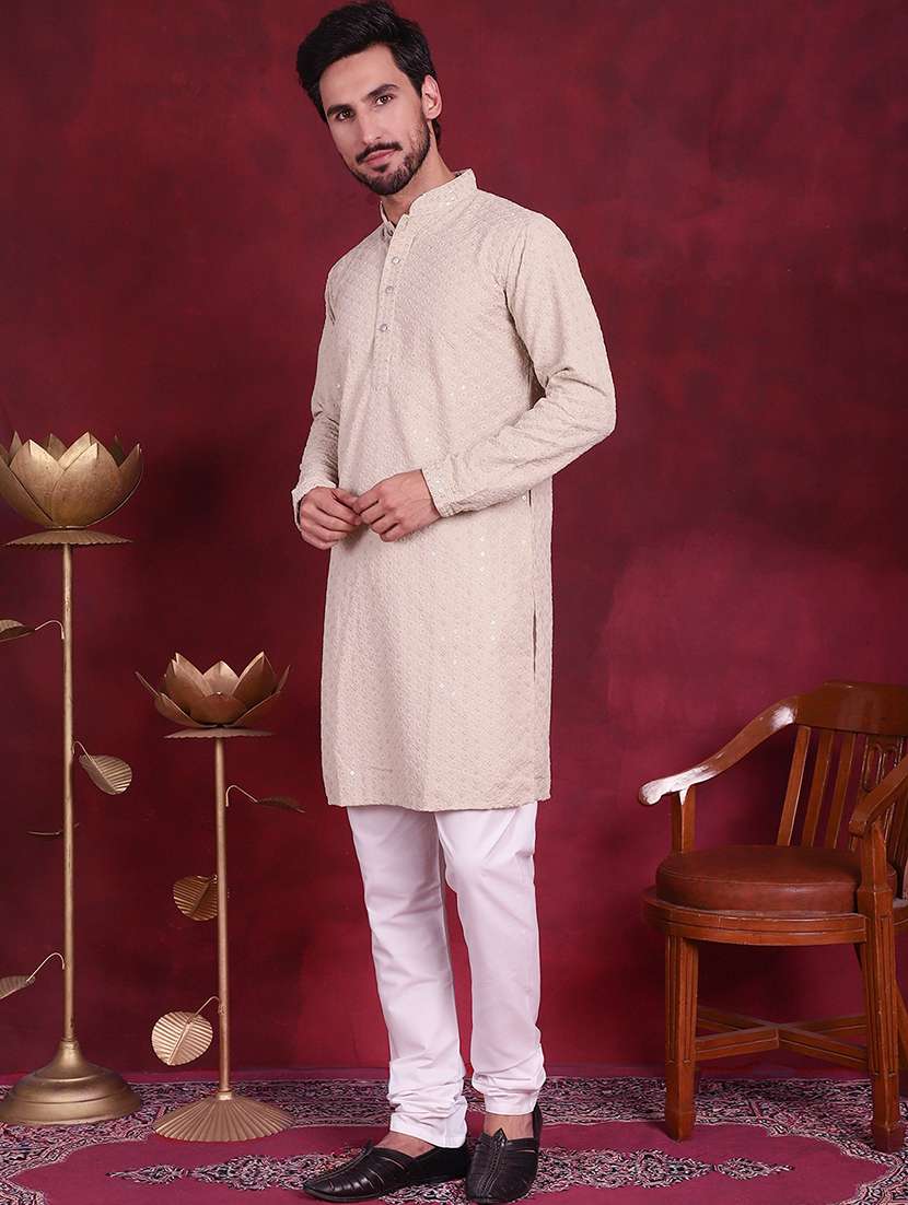 men embroidered mandarin neck long kurta - 20733241 -  Standard Image - 3