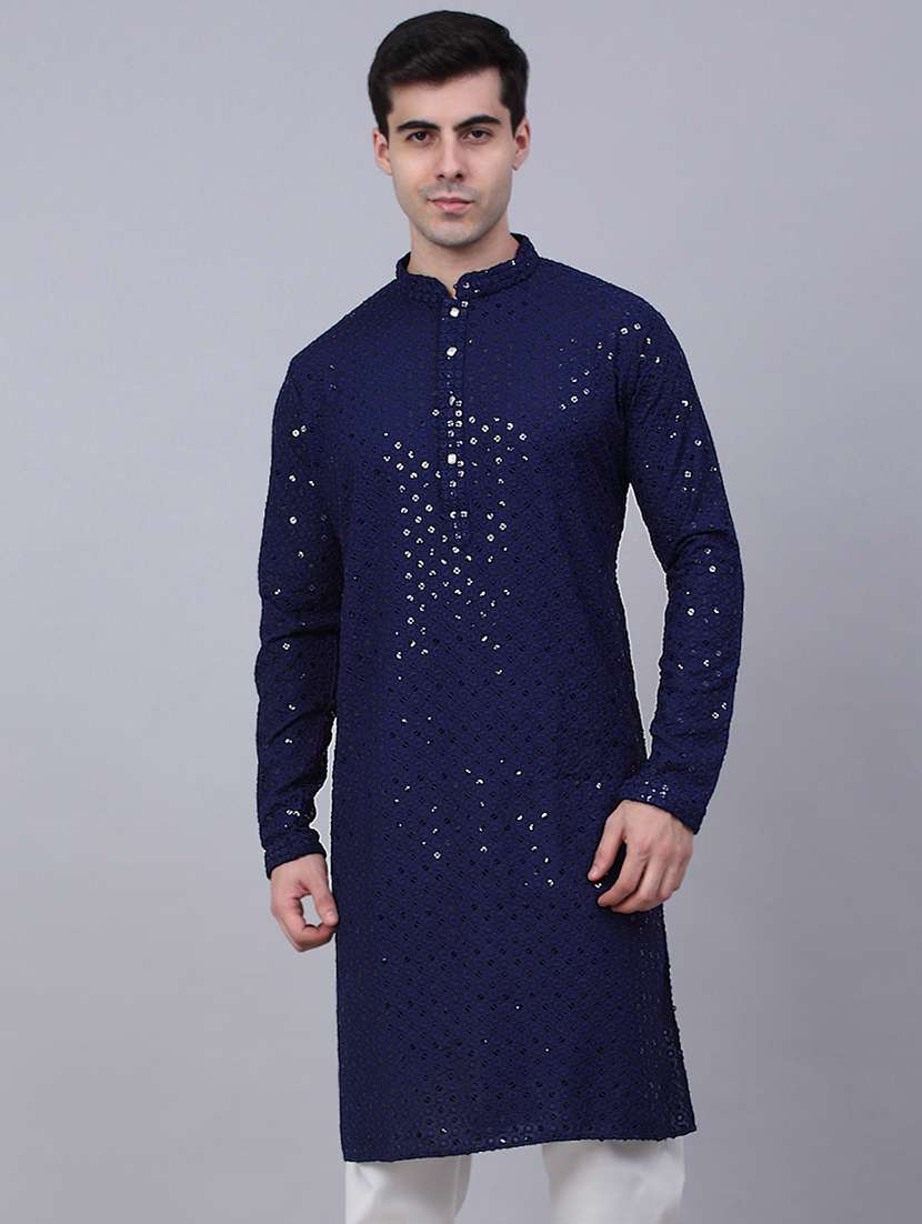 men embroidered mandarin neck long kurta - 20733246 - Zoom Image - 0