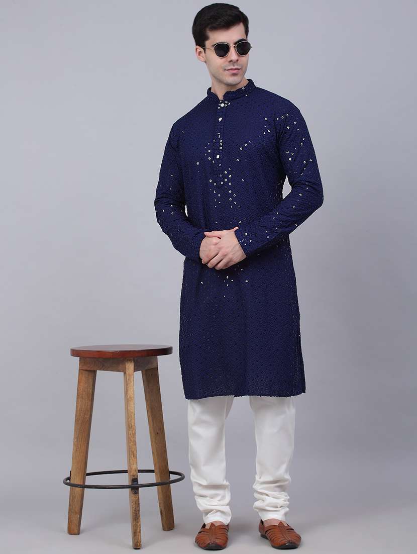 men embroidered mandarin neck long kurta - 20733246 - Standard Image - 3