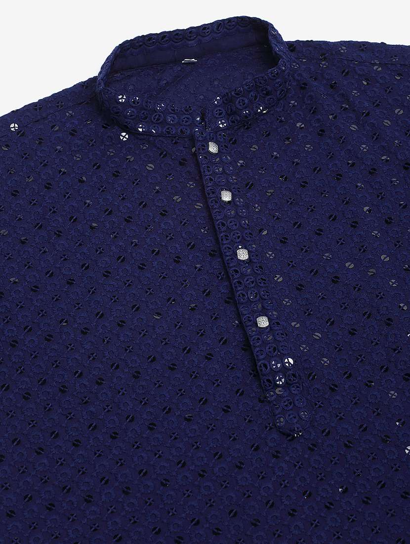 men embroidered mandarin neck long kurta - 20733246 - Standard Image - 5