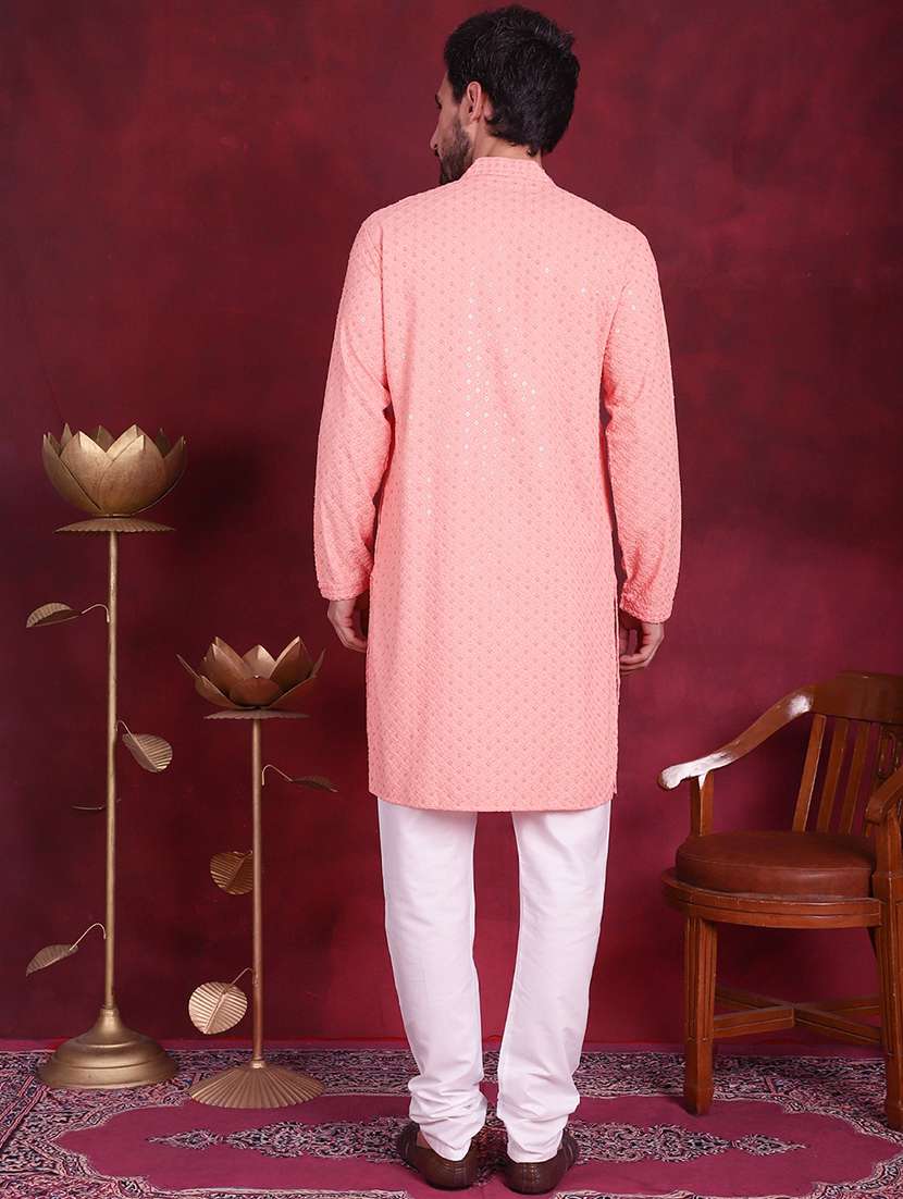men embroidered mandarin neck long kurta - 20733247 -  Standard Image - 3