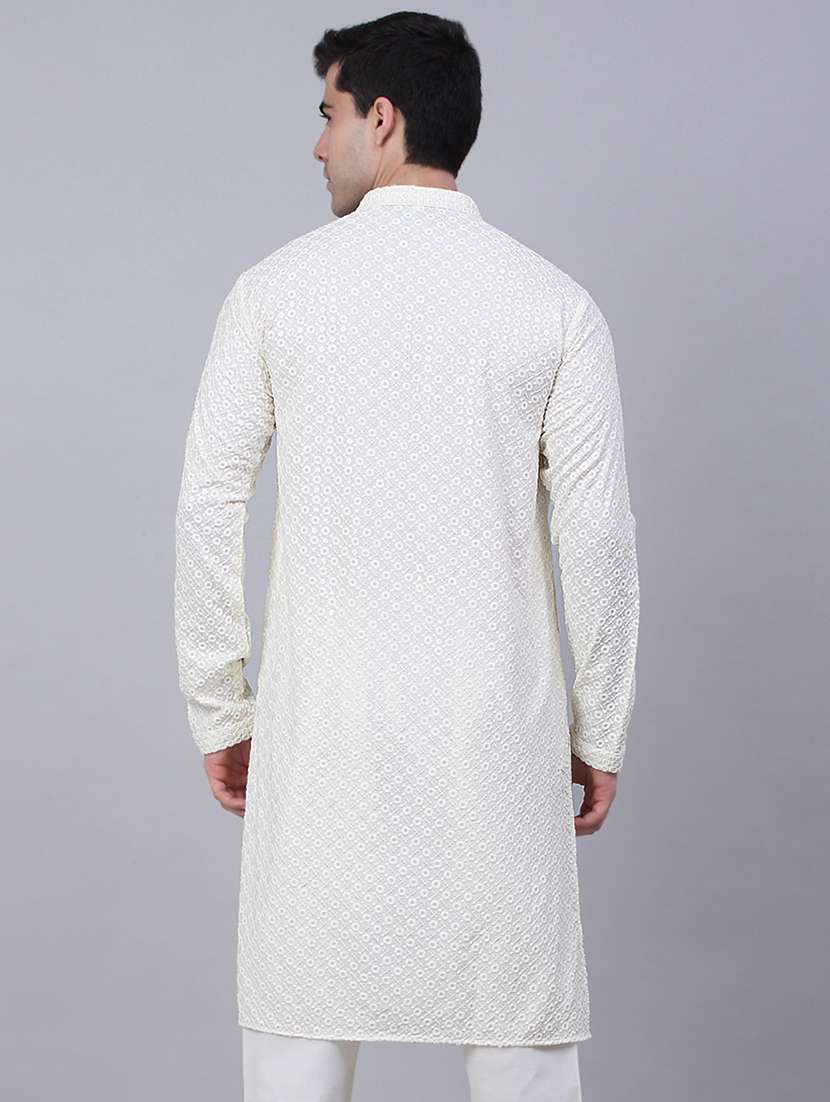 men embroidered mandarin neck long kurta - 20733250 - Standard Image - 3