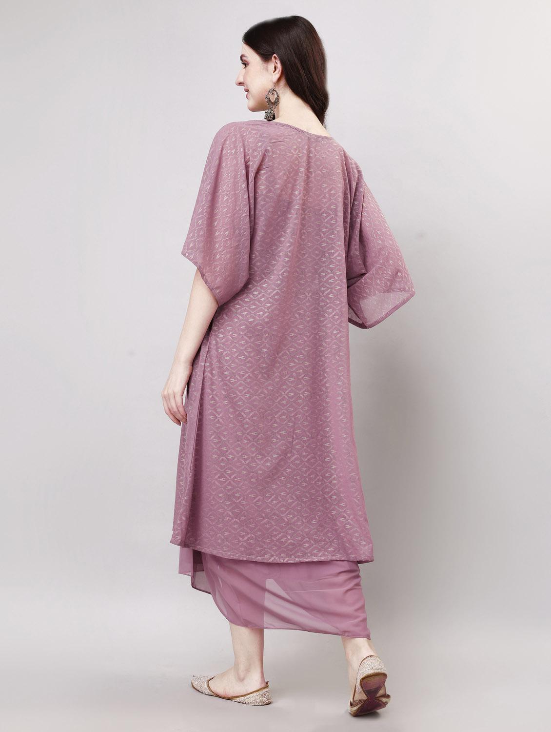 women purple solid v neck fusion set - 20740546 - Standard Image - 3
