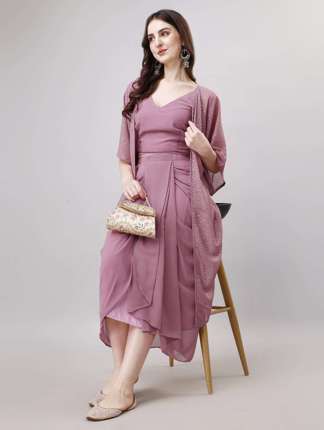 women purple solid v neck fusion set - 20740546 - Standard Image - 5