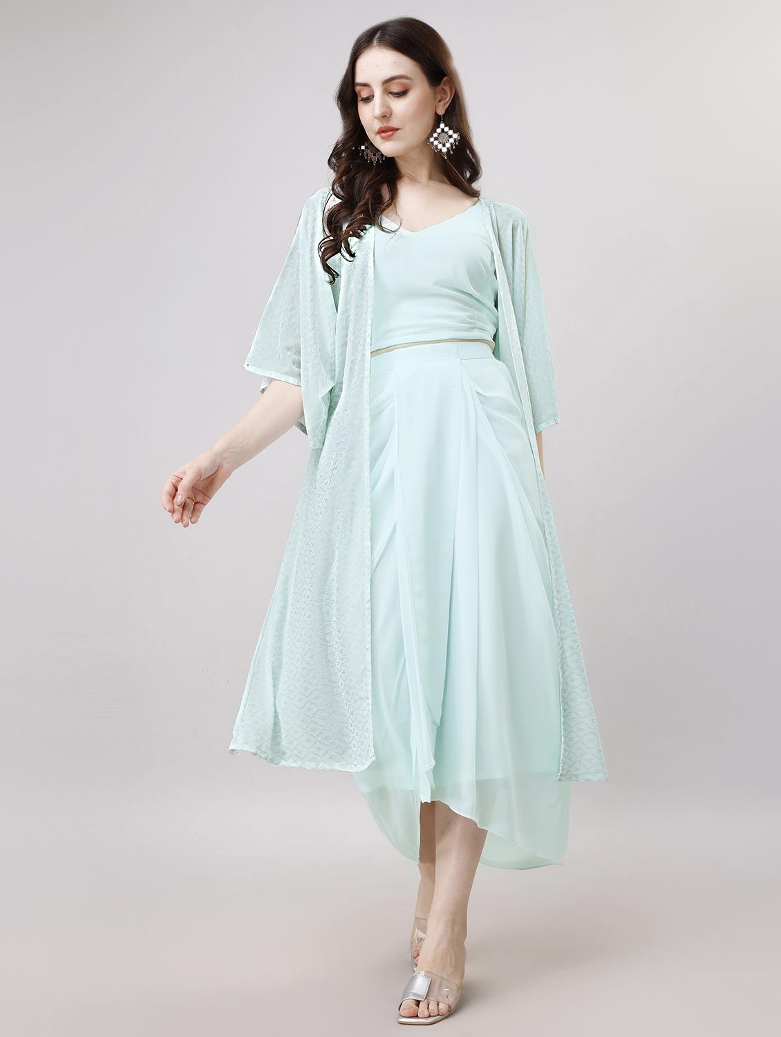 women light blue v neck fusion set - 20740548 - Zoom Image - 0