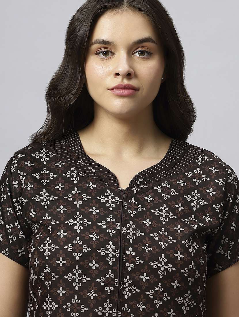 women printed short sleeve nighty - 20742765 -  Standard Image - 3