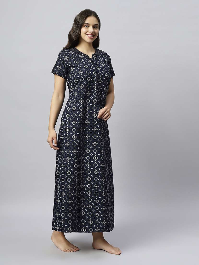 women printed short sleeve nighty - 20742766 -  Standard Image - 3
