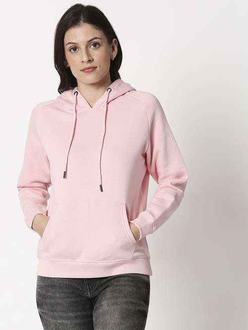 women solid pink wool hooded sweatshirt - 20742861 - Standard Image - 0