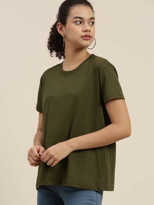 women round neck solid regular t-shirt - 20745299 - Standard Image - 0