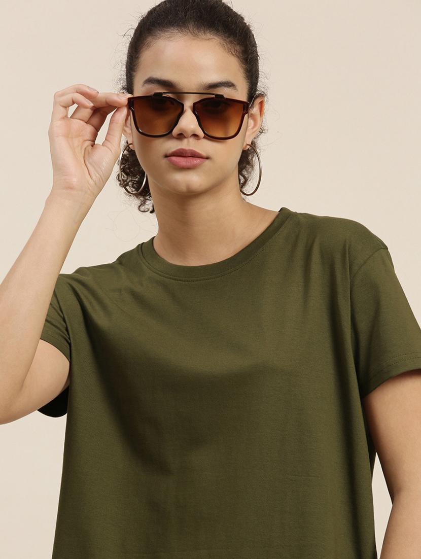 women round neck solid regular t-shirt - 20745299 - Standard Image - 3