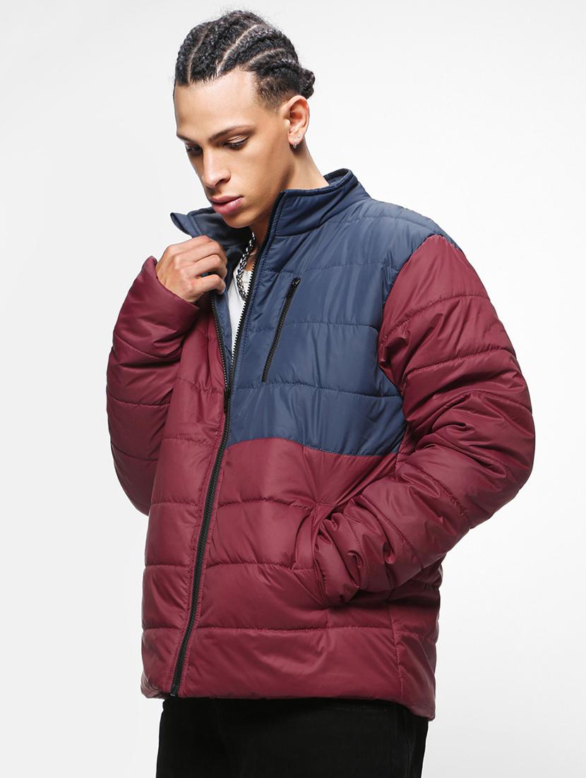 maroon colourblocked detailed casual jacket - 20745591 - Zoom Image - 0
