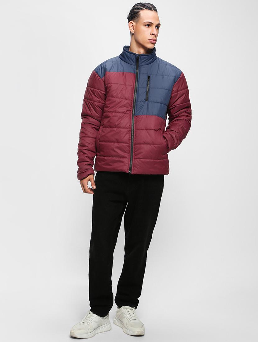 maroon colourblocked detailed casual jacket - 20745591 - Standard Image - 3
