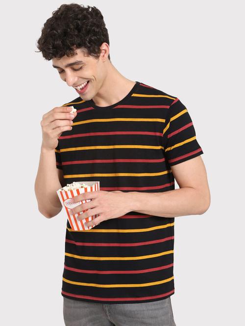 men multicolored stripes round neck regular t-shirt - 20746630 - Standard Image - 0
