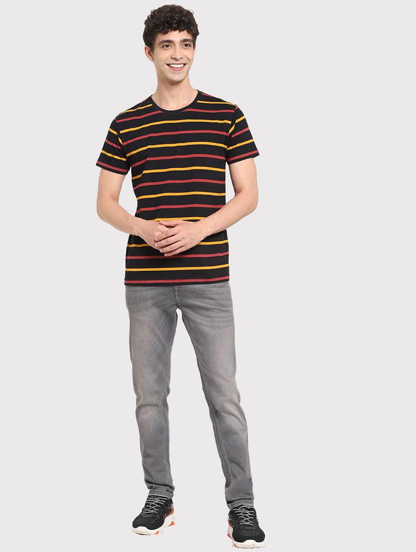 men multicolored stripes round neck regular t-shirt - 20746630 - Standard Image - 3