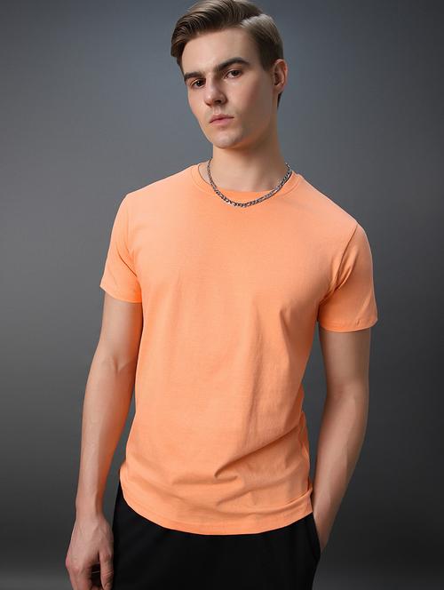 orange cotton blend plain t-shirt - 20749903 - Standard Image - 0