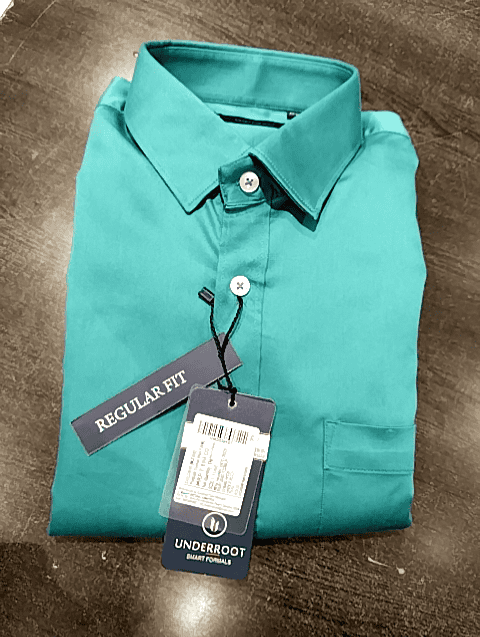 teal satin lycra formal shirt - 20754236 -  Standard Image - 0