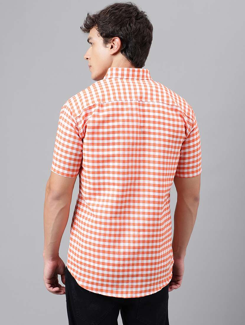 orange cotton blend checks casual shirt - 20754274 - Standard Image - 3