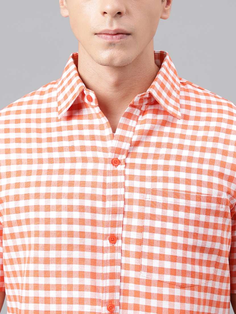 orange cotton blend checks casual shirt - 20754274 - Standard Image - 5