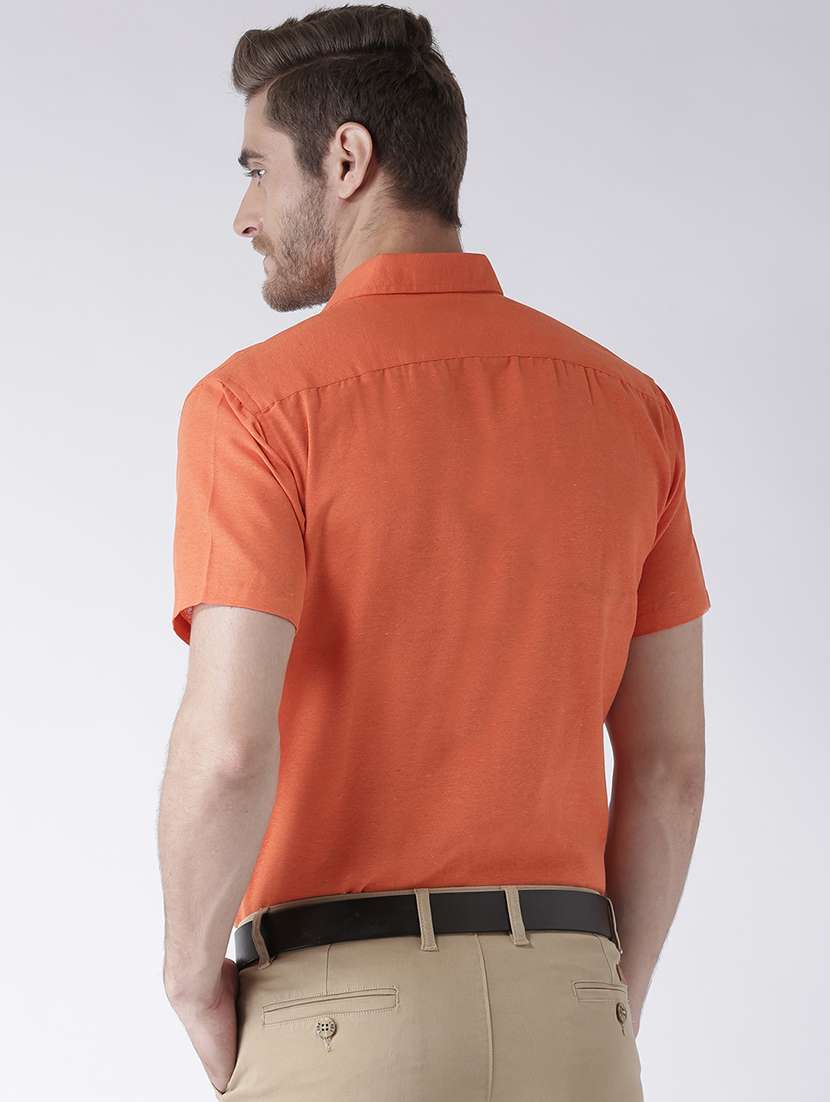 orange cotton blend plain casual shirt - 20754415 - Standard Image - 3