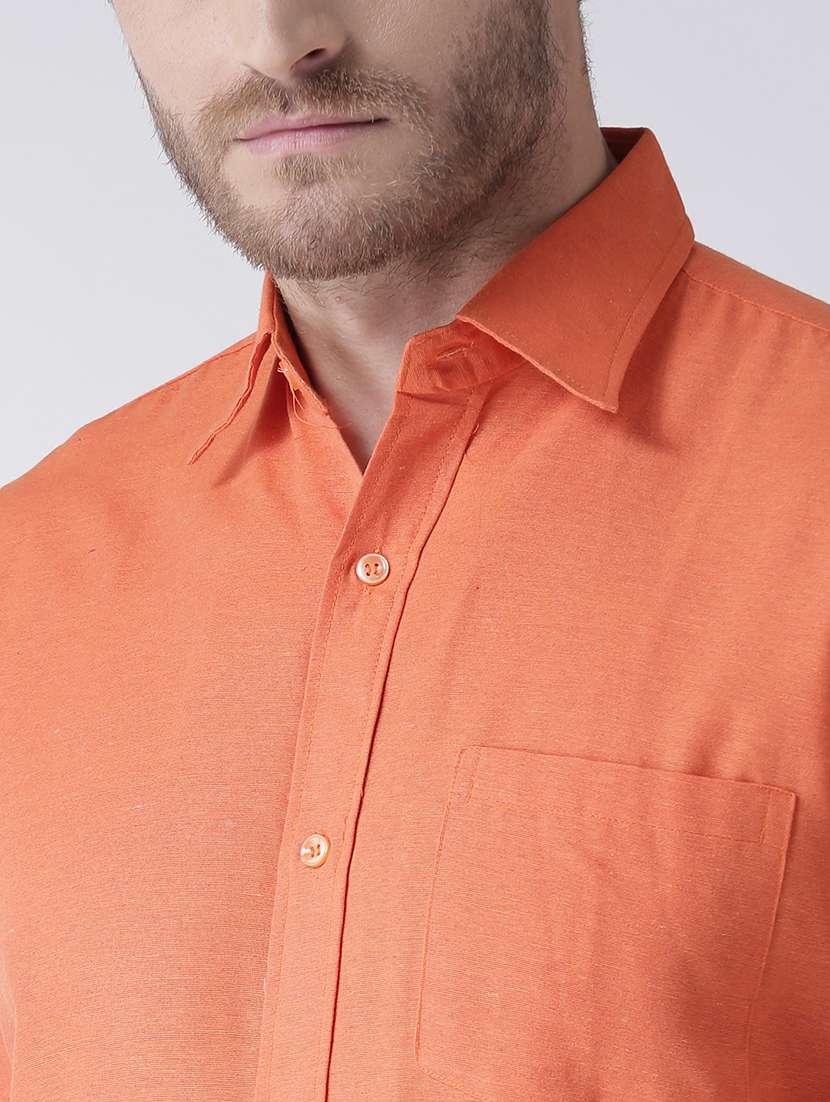 orange cotton blend plain casual shirt - 20754415 - Standard Image - 5