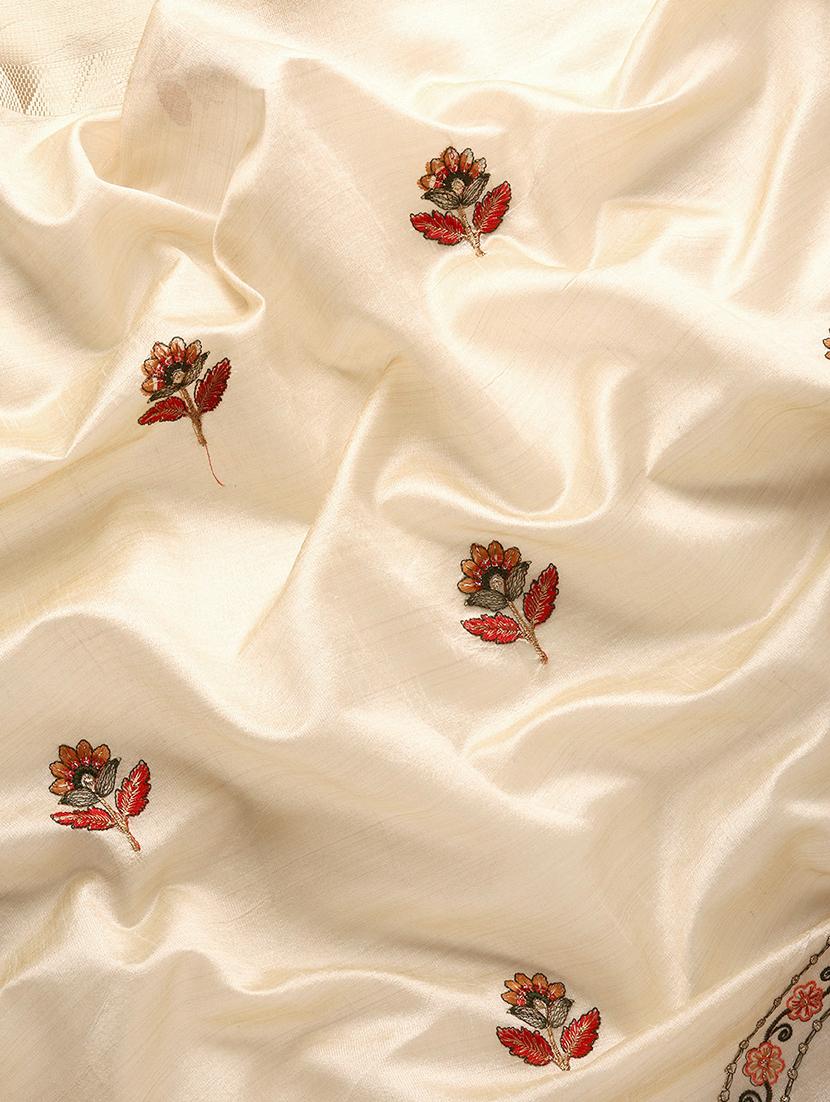 cream embroidered bordered saree with blouse - 20754438 - Standard Image - 5
