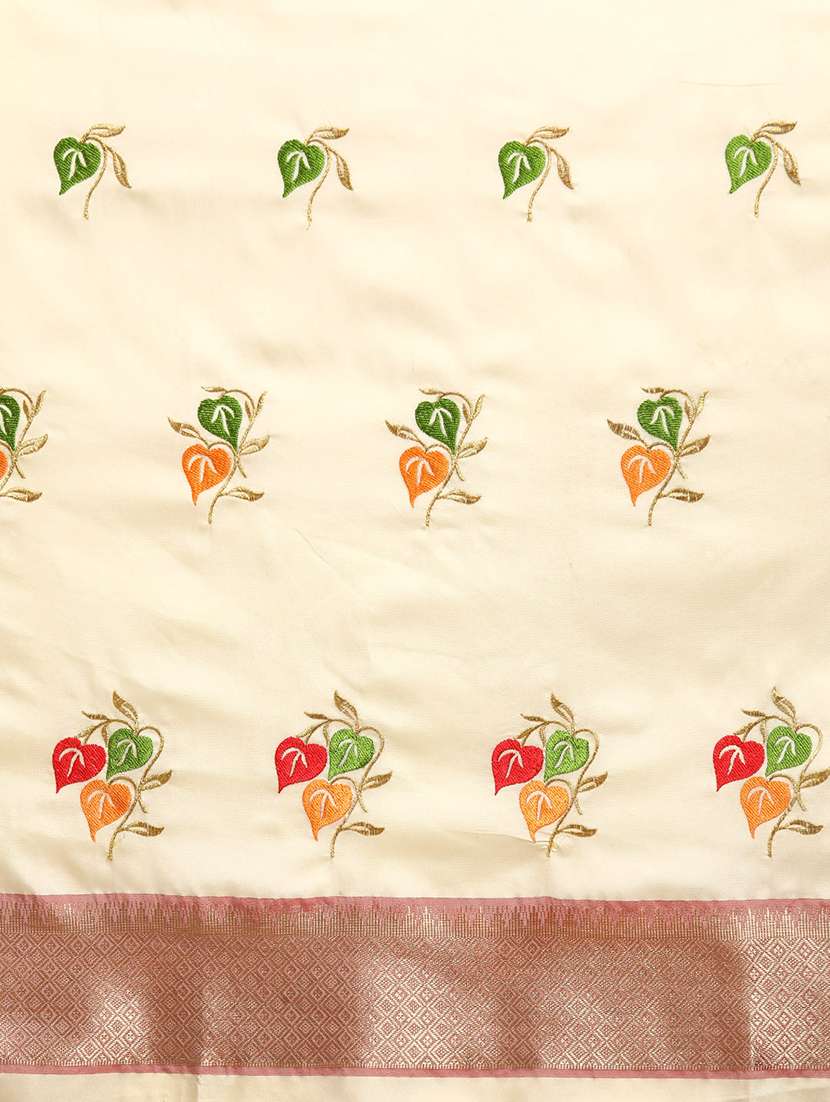 cream solid with work saree with blouse - 20754445 -  Standard Image - 5