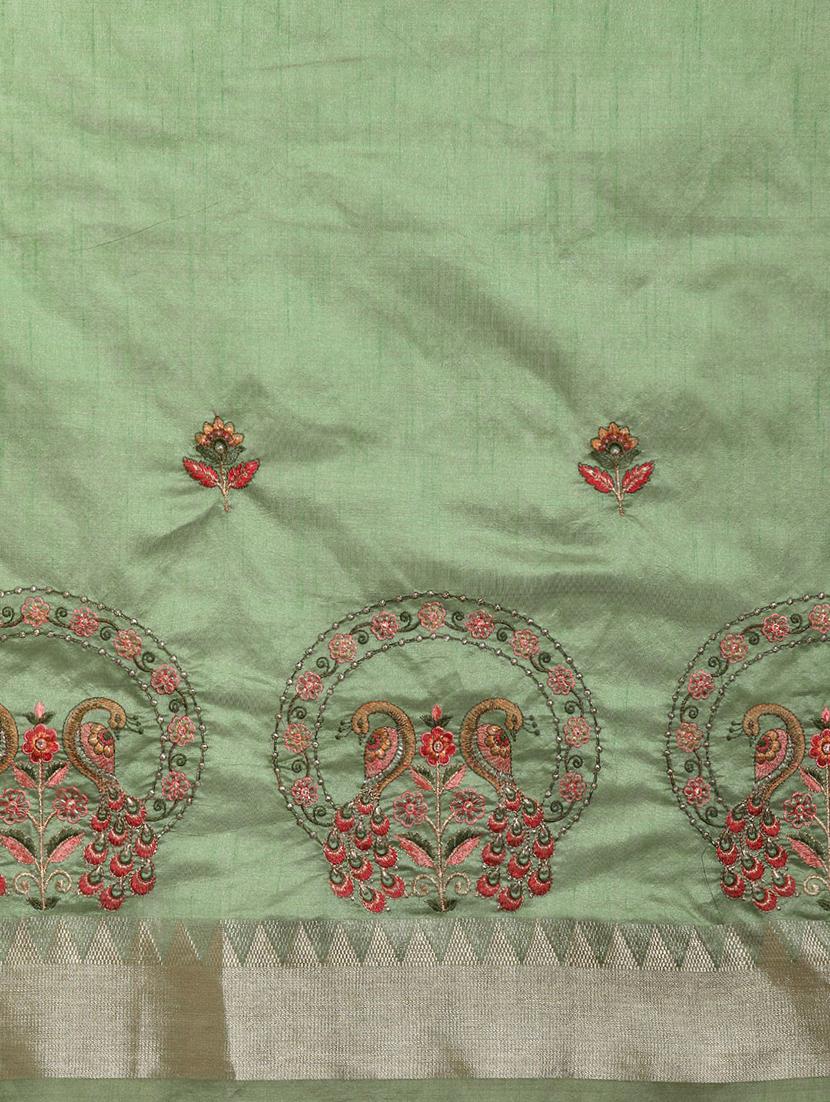 sea green solid with work saree with blouse - 20754464 - Standard Image - 3