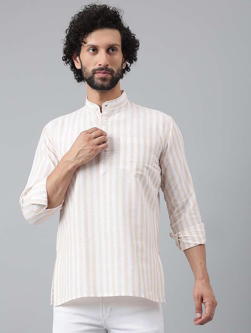 beige vertical striped short kurta - 20754478 -  Zoom Image - 0