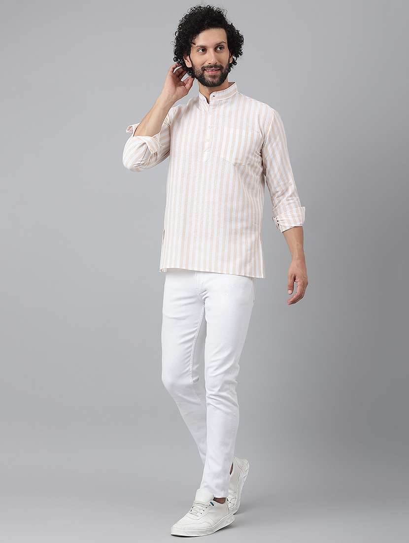 beige vertical striped short kurta - 20754478 -  Standard Image - 5