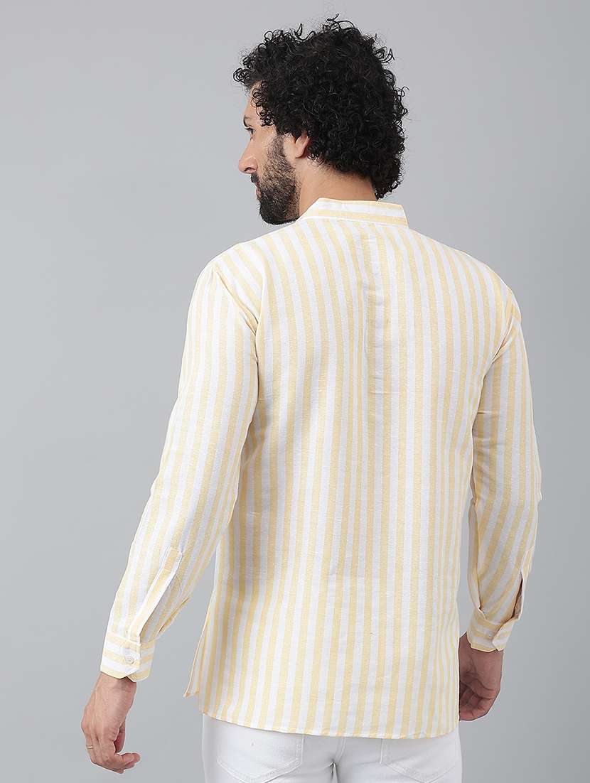 yellow vertical striped short kurta - 20754487 -  Standard Image - 3