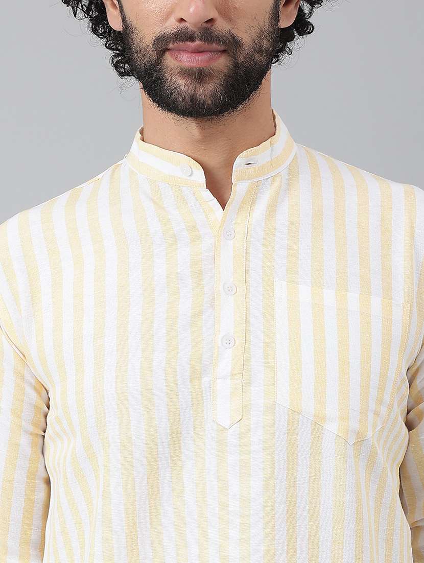 yellow vertical striped short kurta - 20754487 -  Standard Image - 5