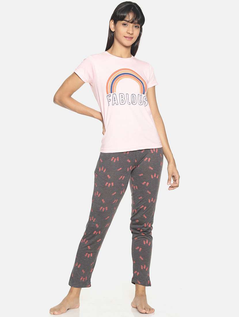 women printed round neck regular t-shirt & pyjama set - 20754533 -  Zoom Image - 0