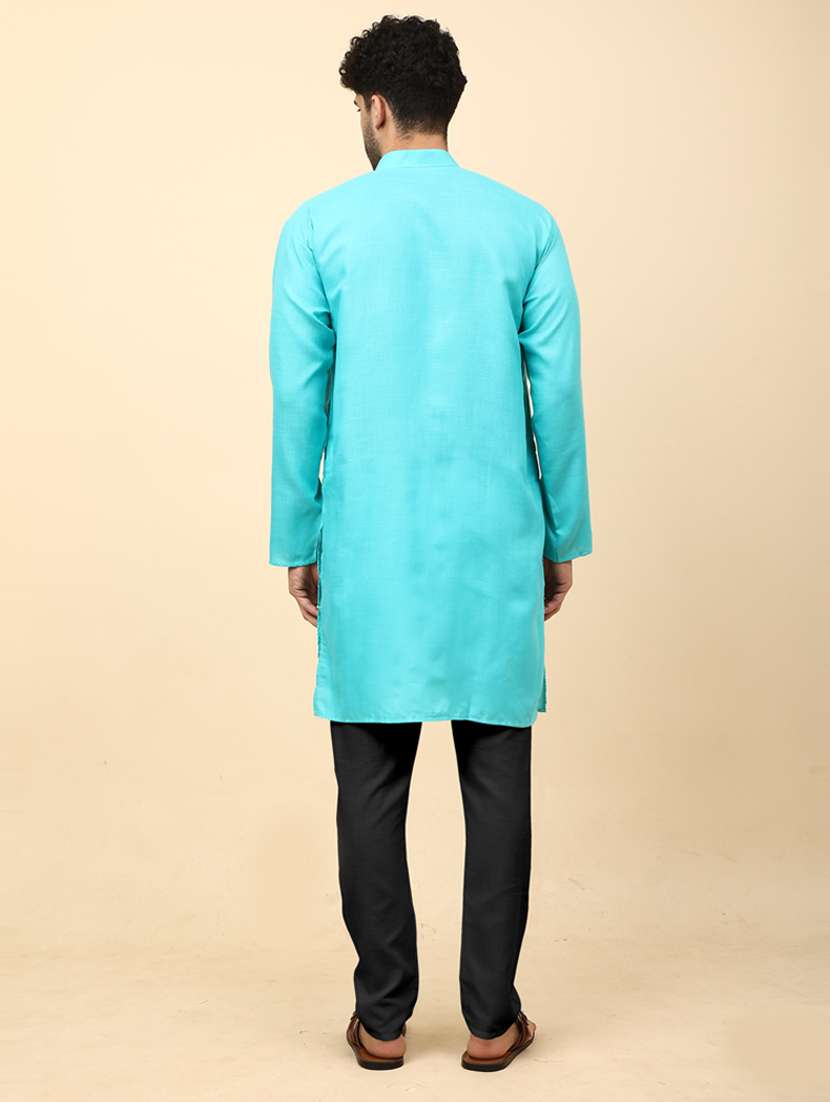 solid green button detailed kurta - 20754596 -  Standard Image - 3